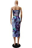 Blue Sexy Boot Tube Top A Word Shoulder Positioning Printing A Line Skirt Two Piece CM2143-3