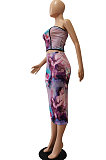Pink Sexy Boot Tube Top A Word Shoulder Positioning Printing A Line Skirt Two Piece CM2143-2