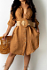 Khaki Fashion Casual Shirt Dress Does Not Contain The Belt BS1275-2