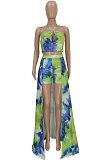 Green Euramerican Women Trendy Printing Long Skirts Sets FFE165