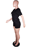 Black Casual Hoodie Zipper Short Sleeve Shorts Sports Sets BS1276-1