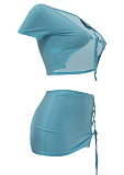 Sky Blue Fashion Casual Pure Color Package Buttocks Bind Sets ALS256-4
