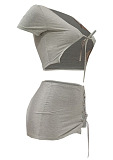 Grey Fashion Casual Pure Color Package Buttocks Bind Sets ALS256-1