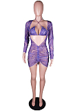 Purple Fashion Sexy Net Yarn Printing Containing Bra Drawsting Dress BS1274-1