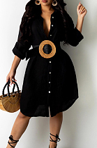 Black Fashion Casual Shirt Dress Does Not Contain The Belt BS1275-3