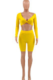 Yellow Sexy Pit Bar Off Shoulder Shorts Sets PY815-1