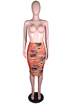 Brown Fashion Casual Ruffle High Stretch Net Yarn Print Skirts N9288-1
