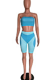 Light Blue Trendy Women Chest Wrap Tight Color Matching Shorts Sets HM5487-1