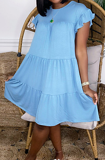 Sky Blue Fashion Loose Round Neck Casual Dress JC7054-3