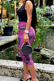 Purple Fashion Casual Ruffle High Stretch Net Yarn Print Skirts N9288-2