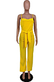 Yellow Fashion Pure Color Collect Waist Sexy Jumpsuits AMX6080