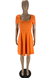 Orange Sexy Casual U Neck Shorts A-Line Dress LYY9311-2