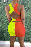 Orange Fashion Sexy Double Color Spliced Tank Short Skirts Two Piece PU6090-2