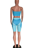 Light Blue Trendy Women Chest Wrap Tight Color Matching Shorts Sets HM5487-1