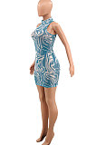 Sky Blue Women Sexy Net Yarn Sleeveless Mini Dress PY817-3