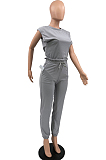 Silver Grey Fashion Sports Backless Sleeveless Long Pants Two Piece JC7052