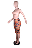 Brown Fashion Casual Ruffle High Stretch Net Yarn Print Skirts N9288-1