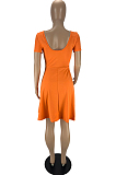 Orange Sexy Casual U Neck Shorts A-Line Dress LYY9311-2