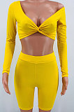 Yellow Sexy Pit Bar Off Shoulder Shorts Sets PY815-1