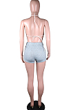 Grey Casual Sports Zipper Cardigan Shorts Three Piece N9294-1