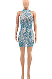 Sky Blue Women Sexy Net Yarn Sleeveless Mini Dress PY817-3