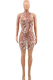 Brown Women Sexy Net Yarn Sleeveless Mini Dress PY817-1