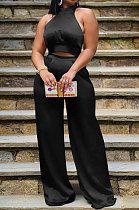 Black Women Pure Color Sleeveless Top Casual Pants Sets NK254-8