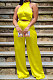 Yellow Women Pure Color Sleeveless Top Casual Pants Sets NK254-4