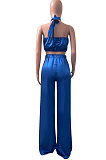 Dark Blue Women Pure Color Sleeveless Top Casual Pants Sets NK254-1
