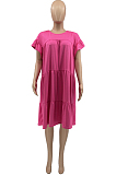 Rose Red Fashion Loose Round Neck Casual Dress JC7054-1