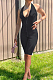 Black Fashion Casual Bind Pure Color Halter Neck Backless Bodycon Jumpsuits PU6089-3