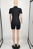 Casual Women Pocket Embroidered Short Sleeve Zipper Jumpsuits OQ014 