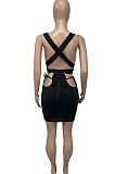 Black Euramerican Women Pure Color Bandage Hollow Out Sexy Skirts Sets Q903-3