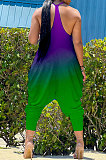 Gradient Purple Green Women Sexy Gradient Printing Casual Jumpsuits PY826-3