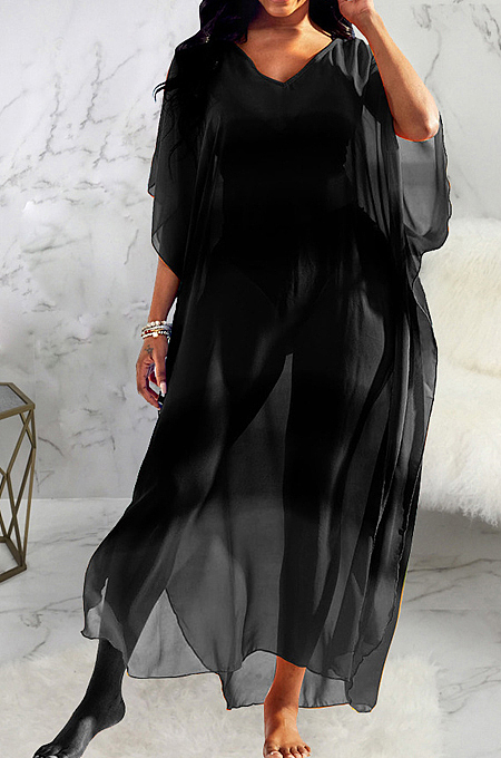 Black Summer Fashion Pearl Chiffon Prevent Bask In Dress SMR10091-2