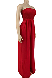Red Fashion Sexy Boot Tube Top Shirred Detail Wide Leg Jumpsuits DN8615-3
