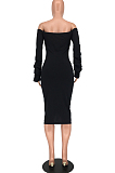 Black Sexy Ruffle Fold Flare Sleeve Boob Tube Top Dress SMD9003-2