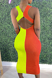 Orange Fashion Double Spliced Tank Bobycon Dress PU6088-2