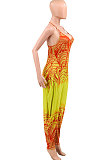 Gradient Red Yellow Women Sexy Gradient Printing Casual Jumpsuits PY826-1