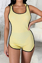 Yellow Fashion Slim Fitting Hoodie Sleeveless Romper Shorts SMR10140-1