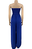 Blue Fashion Sexy Boot Tube Top Shirred Detail Wide Leg Jumpsuits DN8615-1