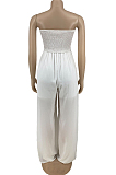 White Fashion Sexy Boot Tube Top Shirred Detail Wide Leg Jumpsuits DN8615-2