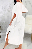 White Summer Fashion Pearl Chiffon Prevent Bask In Dress SMR10091-1