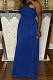 Blue Fashion Sexy Boot Tube Top Shirred Detail Wide Leg Jumpsuits DN8615-1