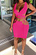 Rose Red Euramerican Women Pure Color Bandage Hollow Out Sexy Skirts Sets Q903-4