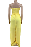 Yellow Fashion Sexy Boot Tube Top Shirred Detail Wide Leg Jumpsuits DN8615-4