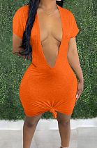 Orange Sexy Casual Big Deep V Neck T Shirt Dress DN8616-3
