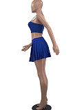 Blue Summer Fashion Sling Tank Pleated Skirt Tennis Sets W8392-2