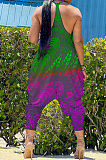 Gradient Green Purple Women Sexy Gradient Printing Casual Jumpsuits PY826-2