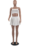White Summer Fashion Sling Tank Pleated Skirt Tennis Sets W8392-1
